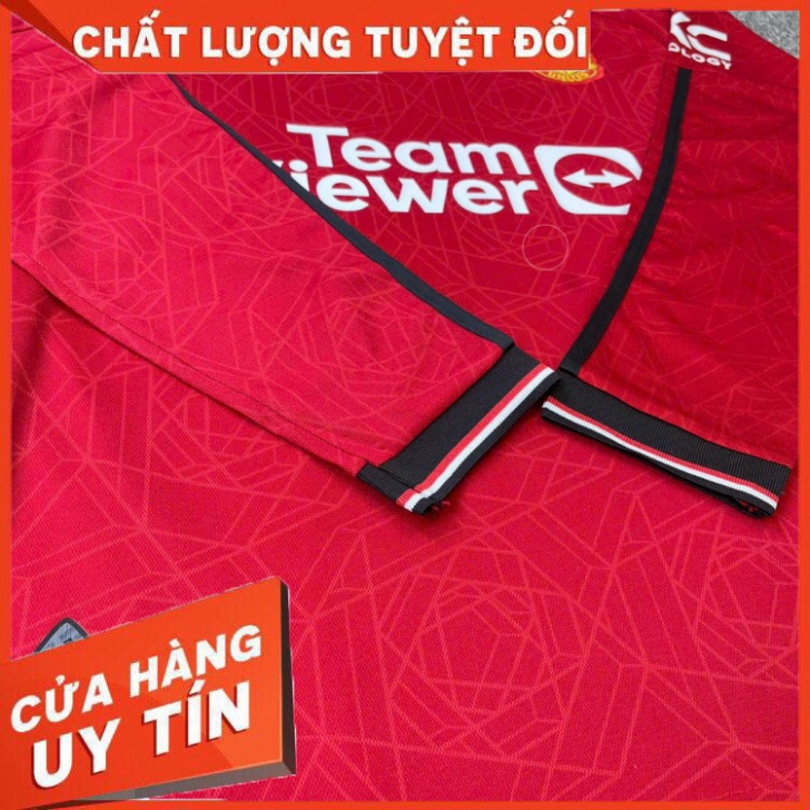 Bộ quần áo mu 23/24 dài tay sân nhà màu đỏ logo thêu vải spf thái quần trắng đen năm 2023 2024