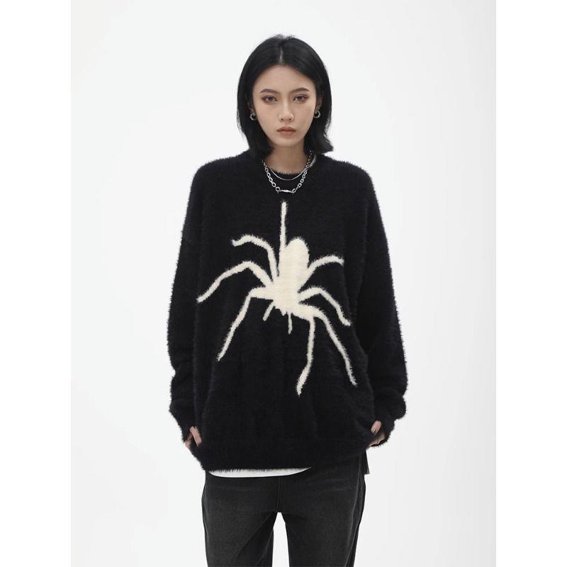 Áo sweater Dệt Kim In Hình Nhện Thời Trang Thu Đông Cho Các Cặp Đôi