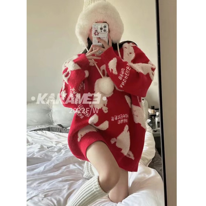 Áo sweater Nữ Dáng Rộng In Hình Thỏ Phong Cách Giáng Sinh Thời Trang Năm Mới 2022 38-150kg