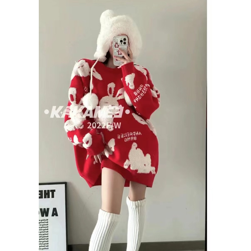 Áo sweater Nữ Dáng Rộng In Hình Thỏ Phong Cách Giáng Sinh Thời Trang Năm Mới 2022 38-150kg