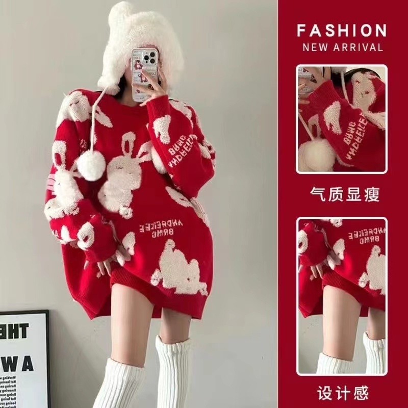 Áo sweater Nữ Dáng Rộng In Hình Thỏ Phong Cách Giáng Sinh Thời Trang Năm Mới 2022 38-150kg