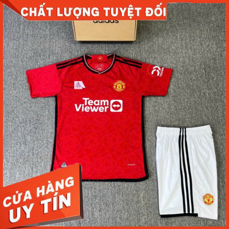 Bộ quần áo đá bóng mu 23 24 sân nhà màu đỏ quần trắng năm 2023 2024 vải spf đẹp cận player