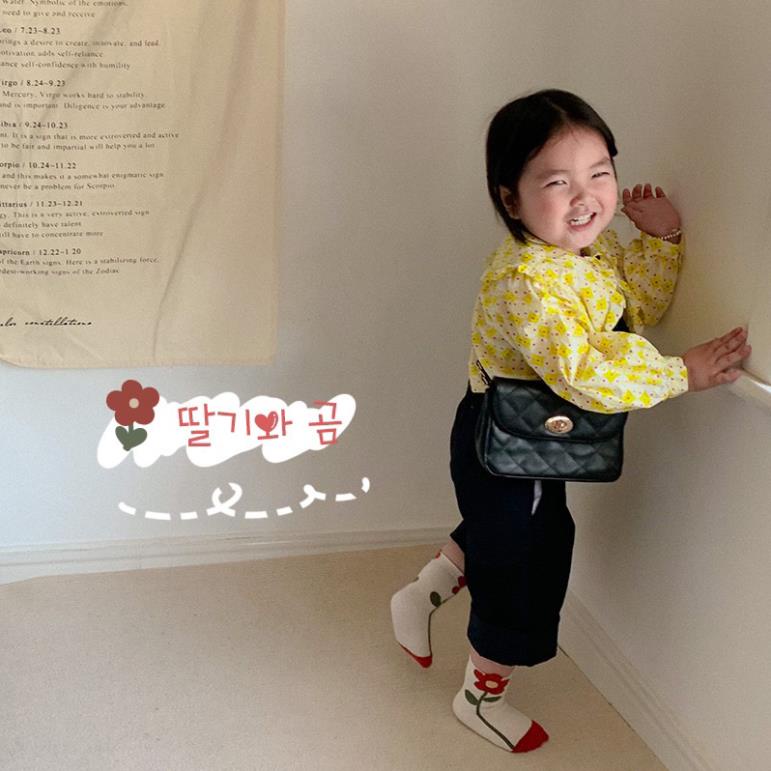 Set 5 đôi tất cotton hoa cam bé gái cổ cao viền bèo sợi bông mềm mại thoáng khi khử mùi Softie te3