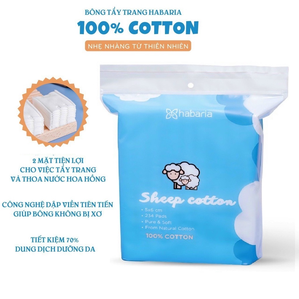 Bông tẩy trang cừu Habaria sheep cotton 234 miếng