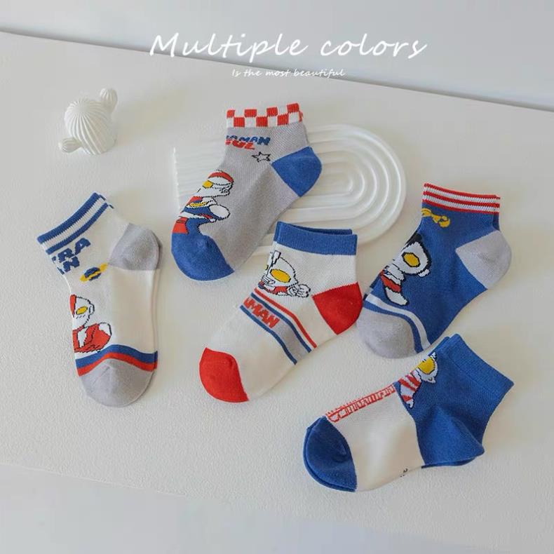 Set 5 đôi tất cotton siêu nhân untraman bé trai,gái sợi bông mềm mại thoáng khi khử mùi Softie te2