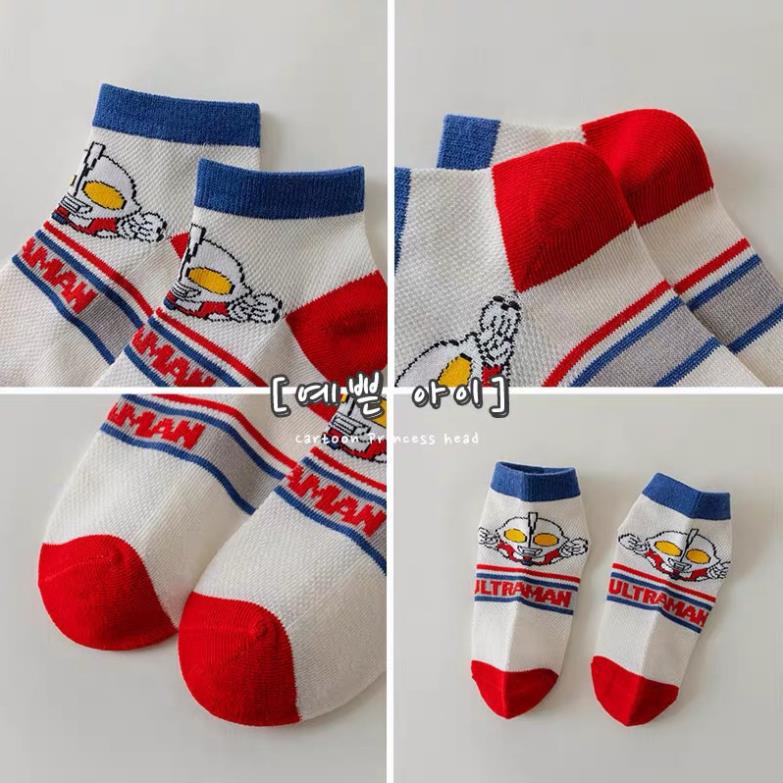 Set 5 đôi tất cotton siêu nhân untraman bé trai,gái sợi bông mềm mại thoáng khi khử mùi Softie te2
