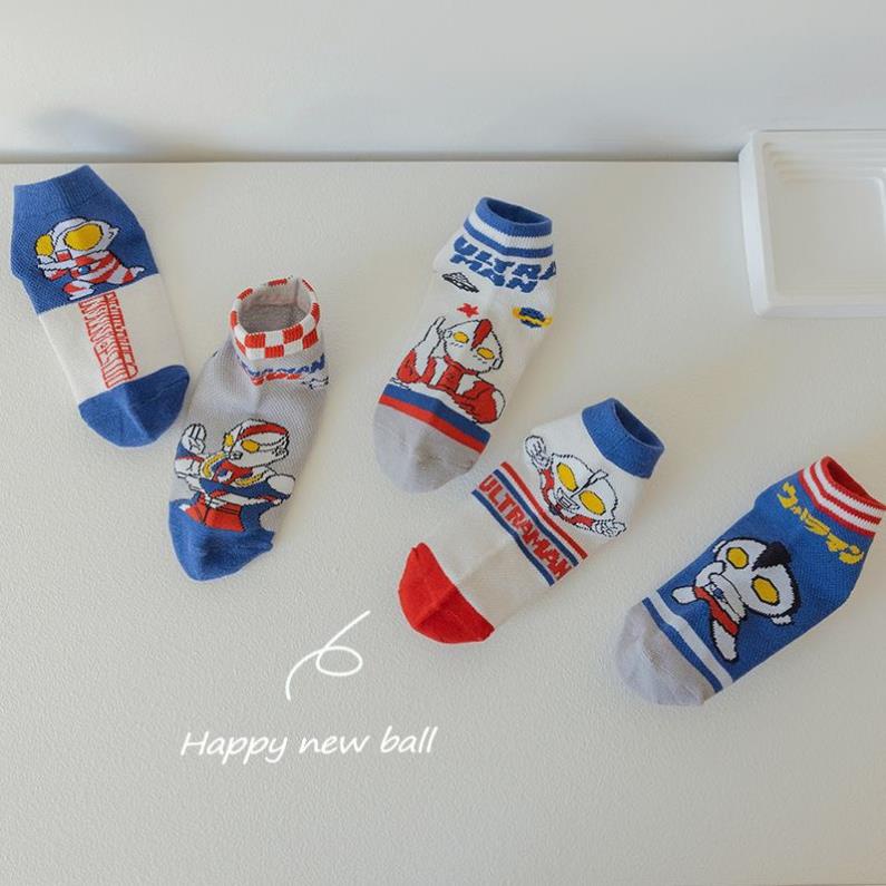 Set 5 đôi tất cotton siêu nhân untraman bé trai,gái sợi bông mềm mại thoáng khi khử mùi Softie te2