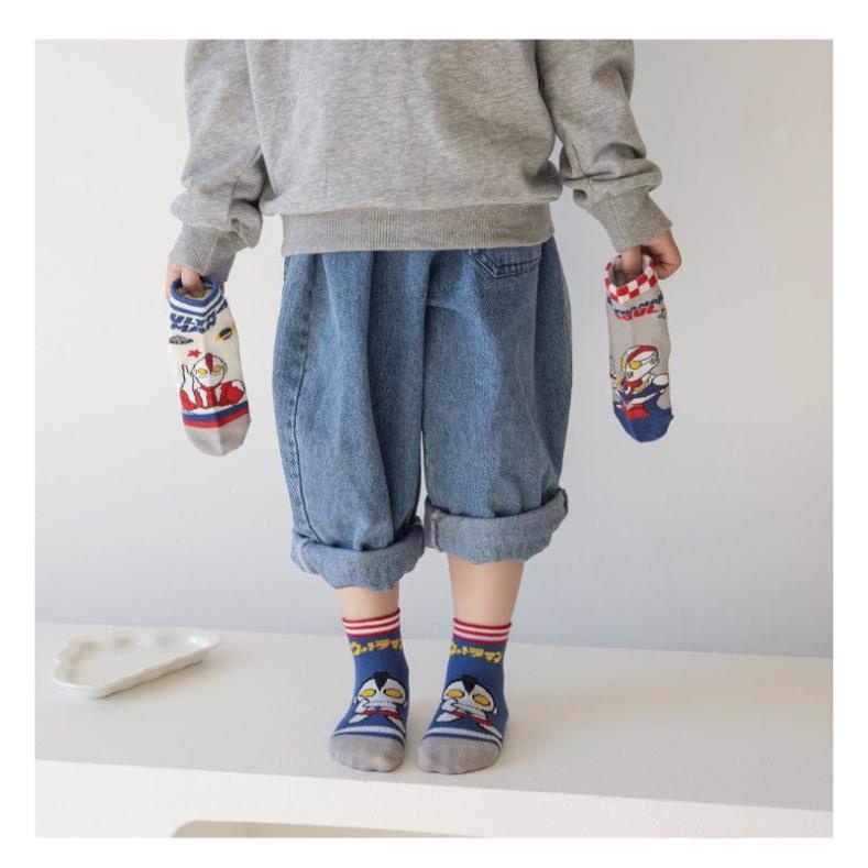 Set 5 đôi tất cotton siêu nhân untraman bé trai,gái sợi bông mềm mại thoáng khi khử mùi Softie te2