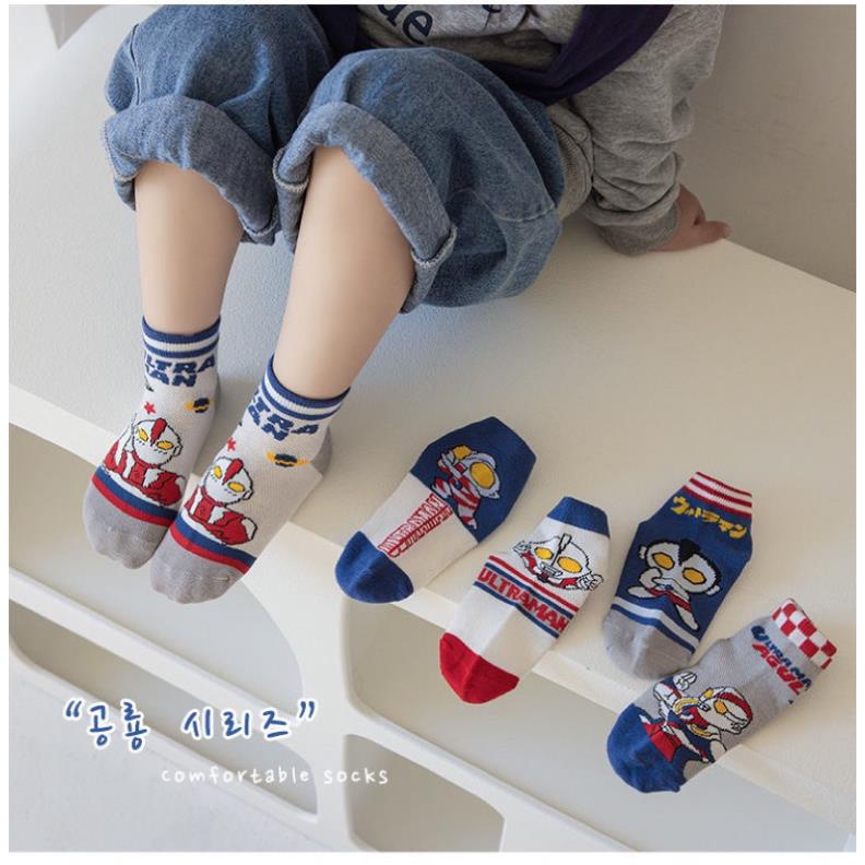 Set 5 đôi tất cotton siêu nhân untraman bé trai,gái sợi bông mềm mại thoáng khi khử mùi Softie te2