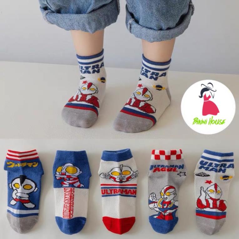 Set 5 đôi tất cotton siêu nhân untraman bé trai,gái sợi bông mềm mại thoáng khi khử mùi Softie te2