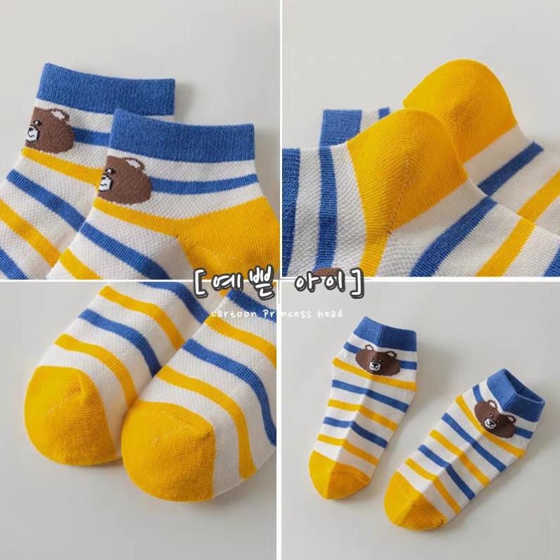 Set 5 đôi tất cotton gấu xanh kẻ bé trai , gái sợi bông mềm mại thoáng khi khử mùi Softie te1