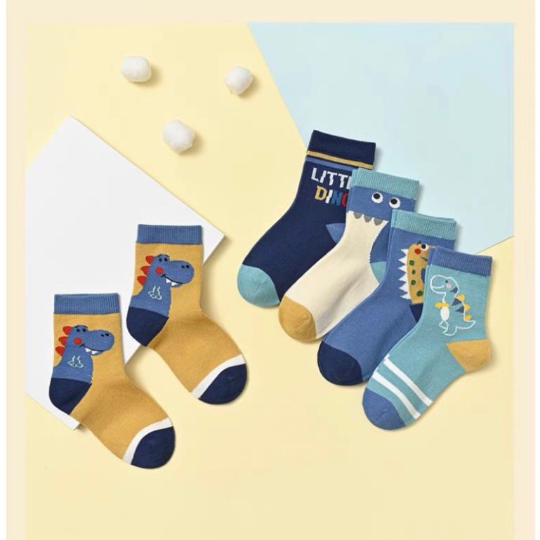 Set 5 đôi tất cotton khủng long vàng bé trai , gái sợi bông mềm mại thoáng khi khử mùi Myna Bra te9