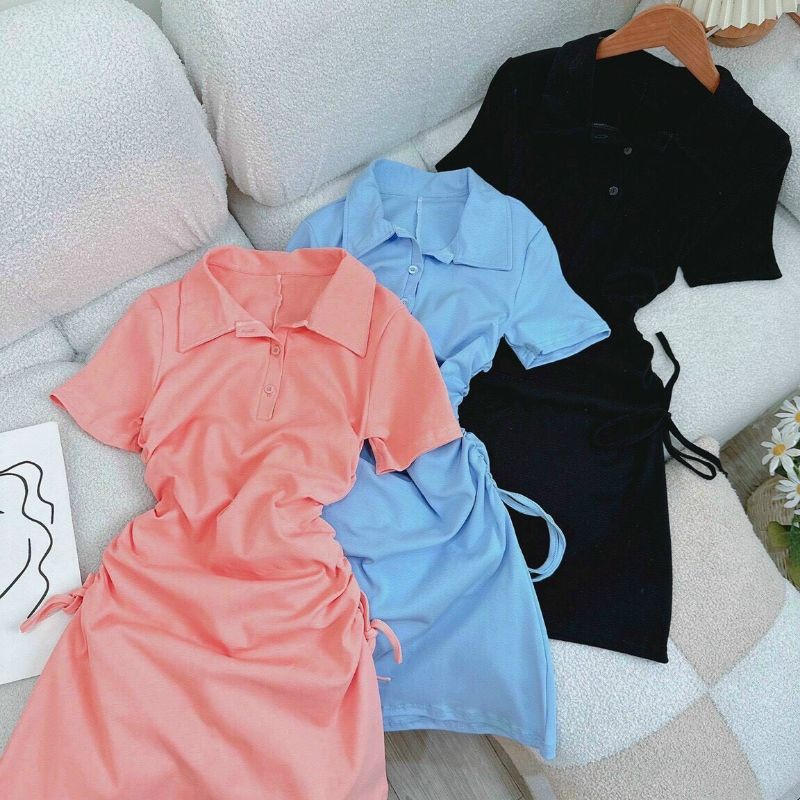 Đầm Polo Rút Dây Eo Có Cổ