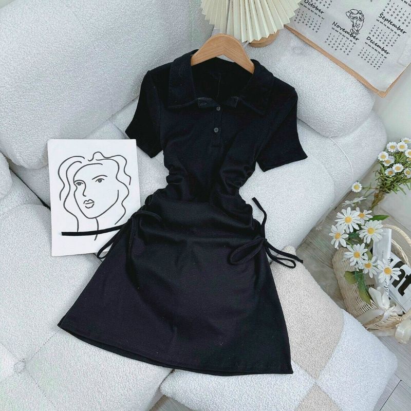 Đầm Polo Rút Dây Eo Có Cổ