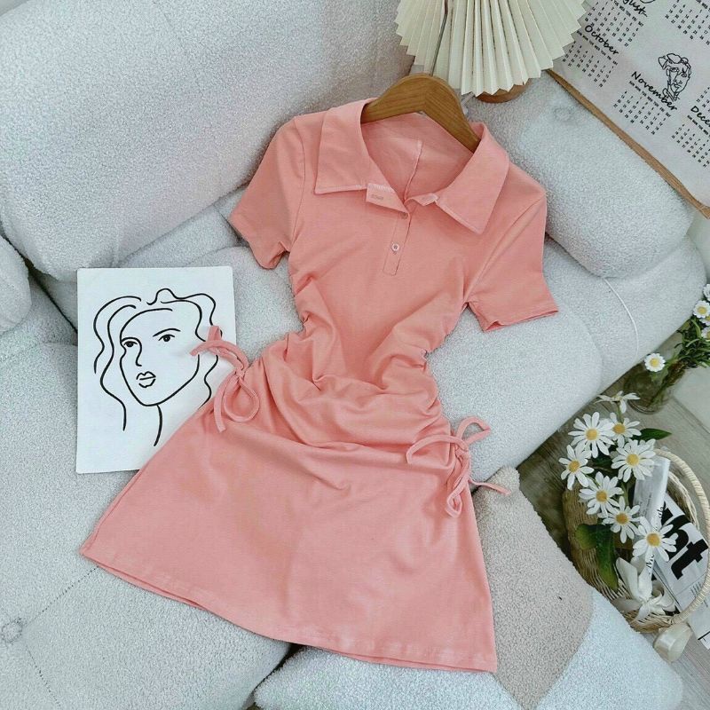 Đầm Polo Rút Dây Eo Có Cổ