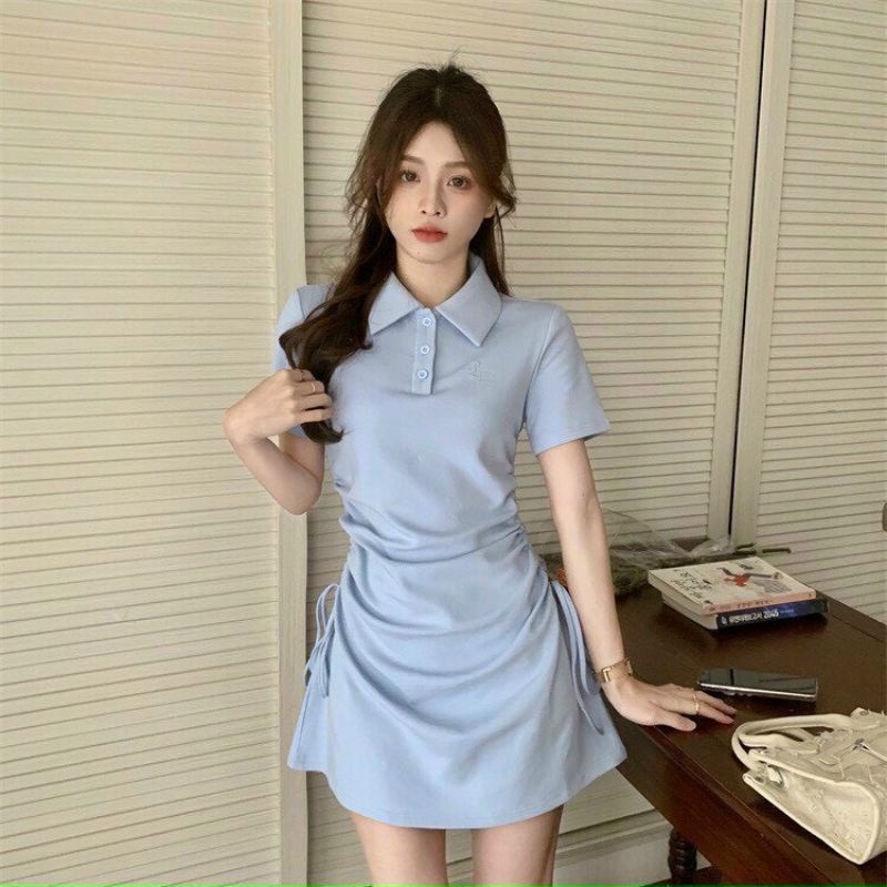 Đầm Polo Rút Dây Eo Có Cổ