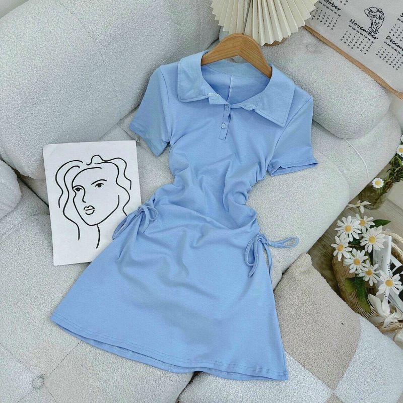 Đầm Polo Rút Dây Eo Có Cổ