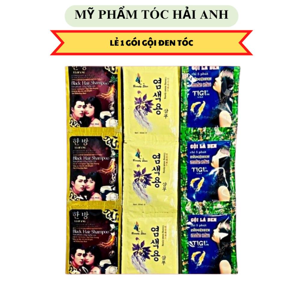 Dầu gội đen tóc 1 GÓI - Phủ bạc tại nhà đen tóc Gội là đen tigi, nhân sâm Hàn Quốc M9