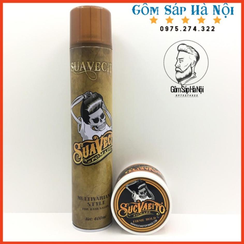 COMBO Sáp Vuốt Tóc Suavecito + GôM XỊT TÓC GIỮ NẾP TÓC CỨNG SUAVECITO 400ML M9