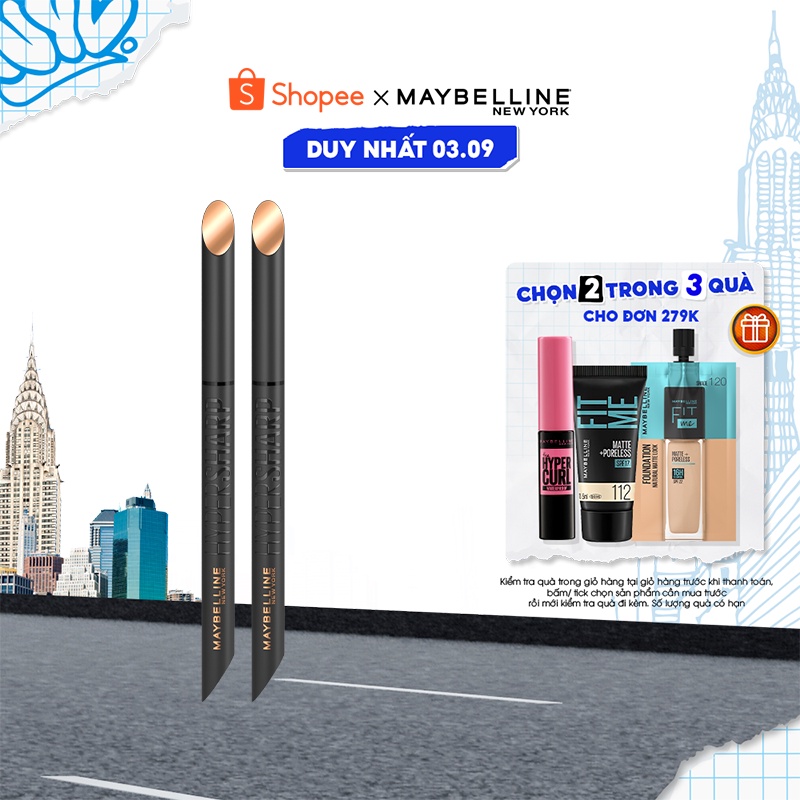 Bộ đôi bút kẻ mắt nước siêu sắc mảnh 36H không trôi Hyper Sharp Extreme Maybelline New York