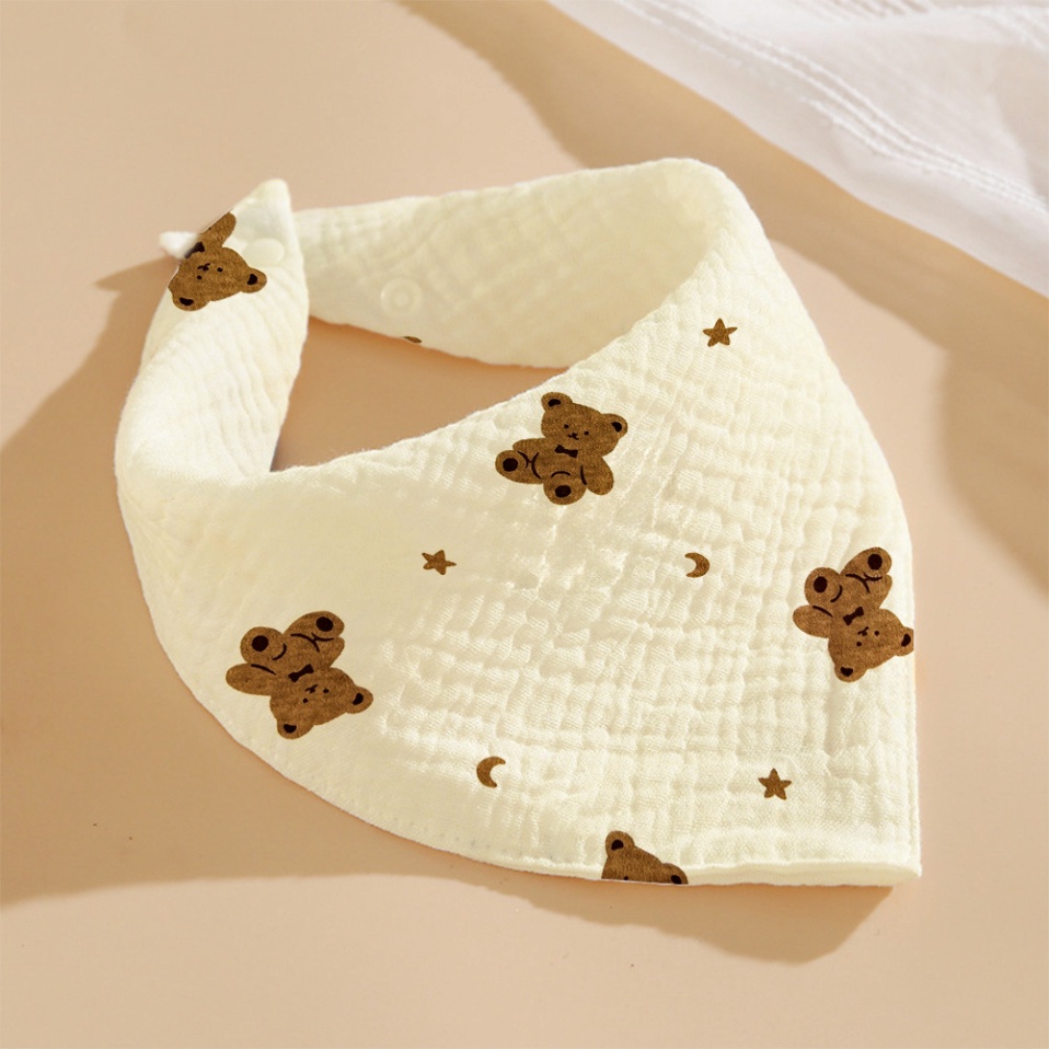 Khăn yếm tam giác cho bé vải xô muslin mềm mại, phù hợp bé 0 - 6 tháng, yếm ăn dặm cho bé vải muslin có cúc bấm