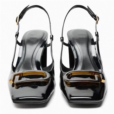 Xăng đan Cao Gót Mũi Vuông Bằng Da Bóng Màu Đen Thời Trang Mùa Hè Cho Nữ