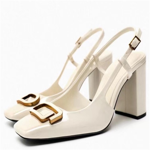 Xăng đan Cao Gót Mũi Vuông Bằng Da Bóng Màu Đen Thời Trang Mùa Hè Cho Nữ