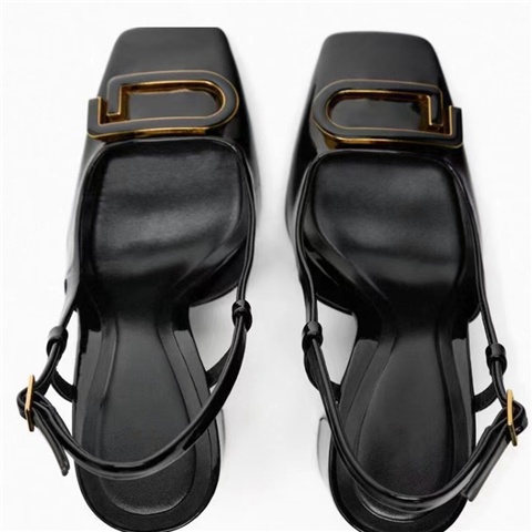 Xăng đan Cao Gót Mũi Vuông Bằng Da Bóng Màu Đen Thời Trang Mùa Hè Cho Nữ