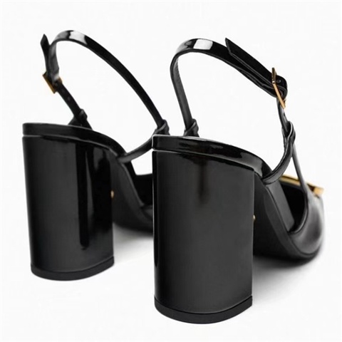 Xăng đan Cao Gót Mũi Vuông Bằng Da Bóng Màu Đen Thời Trang Mùa Hè Cho Nữ