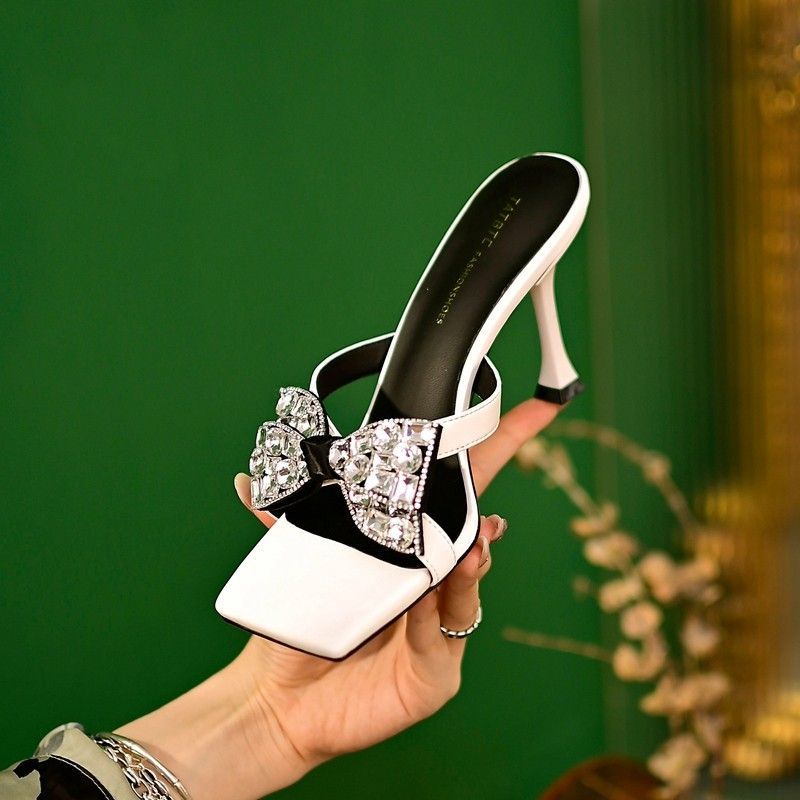 Dép Cao Gót Đính Nơ Ngọc Trai Thời Trang Dành Cho Nữ