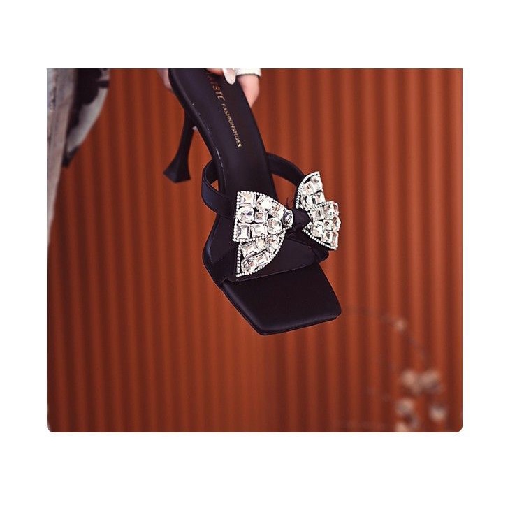 Dép Cao Gót Đính Nơ Ngọc Trai Thời Trang Dành Cho Nữ