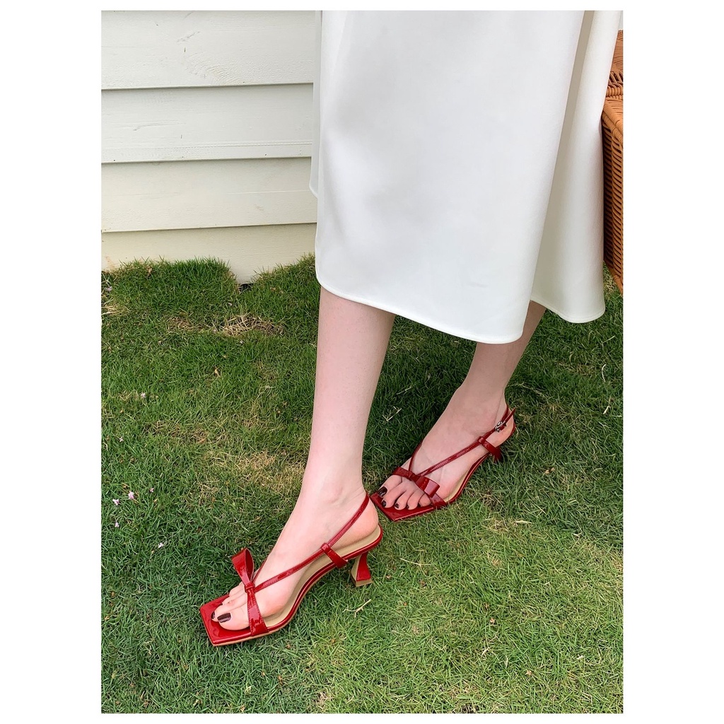 Ann Sandal Cao Gót Hở Ngón Đính Nơ Thời Trang Mùa Hè Cho Nữ