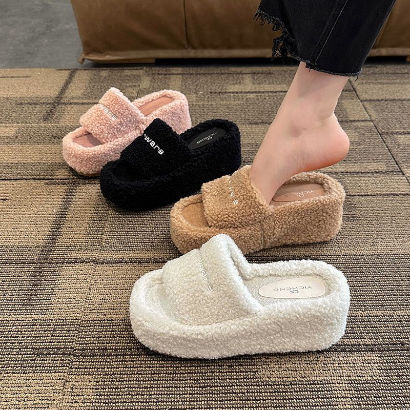 Dép bông đi trong nhà Dép Lông Đế Dày Thời Trang 2023 Dành Cho Nữ
