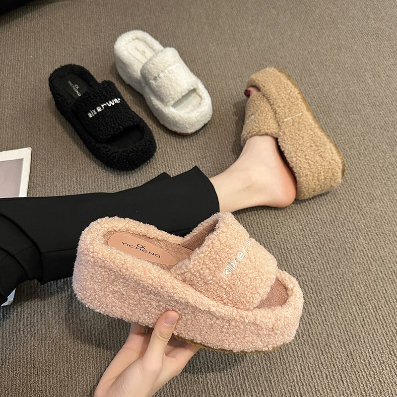 Dép bông đi trong nhà Dép Lông Đế Dày Thời Trang 2023 Dành Cho Nữ