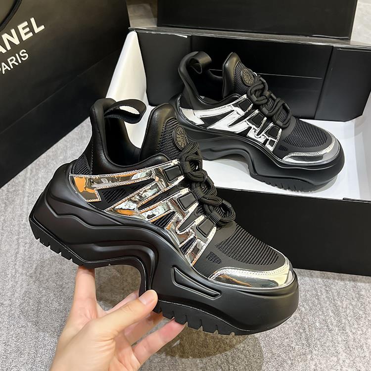 Giày Thể Thao muffin Đế Dày Màu Bạc Mùa Thu 2023 Phong Cách Châu Âu Cho Nữ