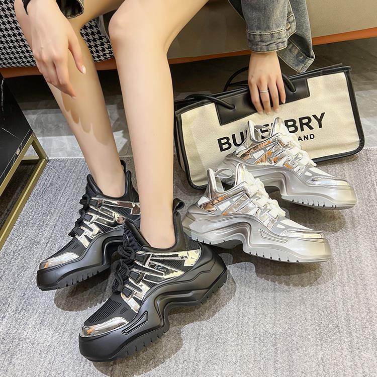 Giày Thể Thao muffin Đế Dày Màu Bạc Mùa Thu 2023 Phong Cách Châu Âu Cho Nữ