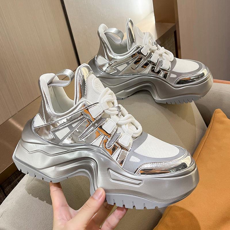 Giày Thể Thao muffin Đế Dày Màu Bạc Mùa Thu 2023 Phong Cách Châu Âu Cho Nữ