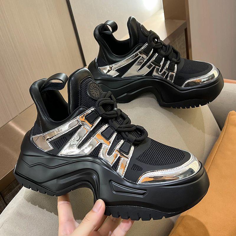 Giày Thể Thao muffin Đế Dày Màu Bạc Mùa Thu 2023 Phong Cách Châu Âu Cho Nữ