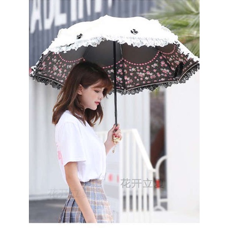 * Hàng Có Sẵn * ô gấp gọn ô che mưa ✴Dù Che Nắng Chống Tia uv Cỡ Nhỏ Gấp Gọn Phối Ren Kiểu Công Chúa Dễ Thương Cho Nữ✴