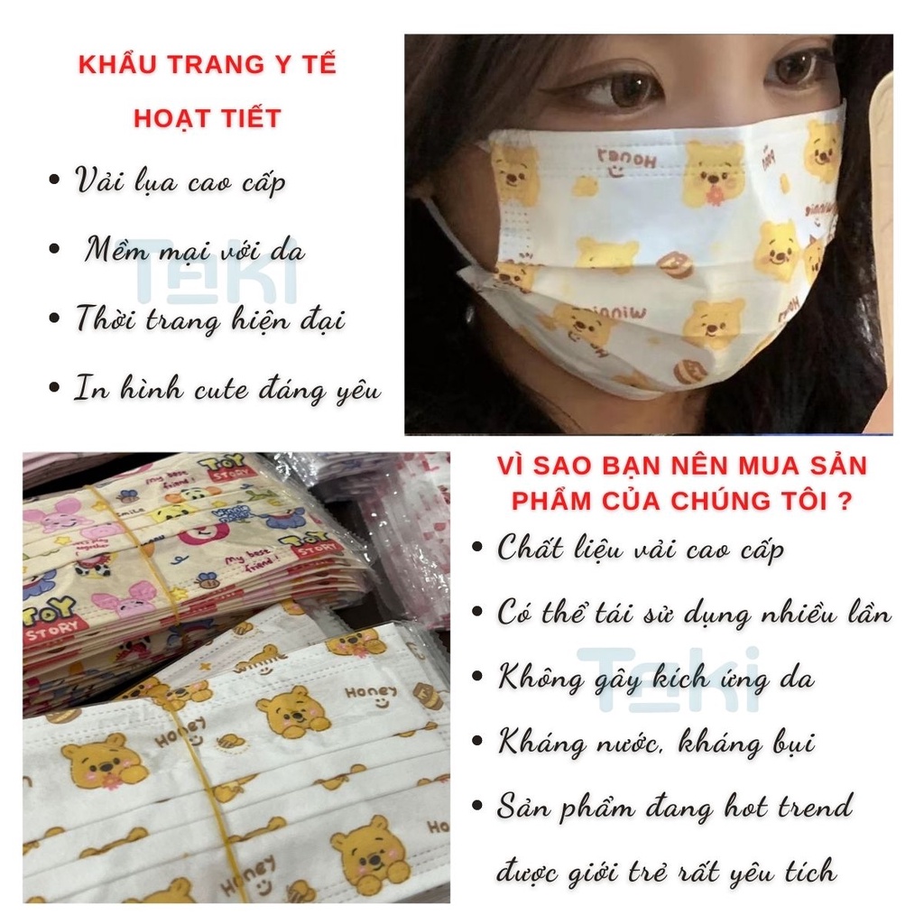 Khẩu trang cute y tế in hình hoạt tiết người lớn đáng yêu vải lụa cao cấp mềm mịn thoáng khí