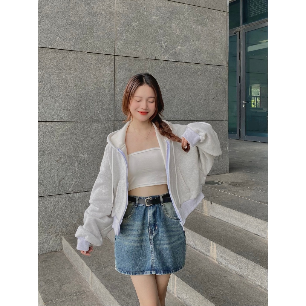 Áo khoác hoodie kéo khoá croptop basic - . - Aokhoacni003_P6K9
