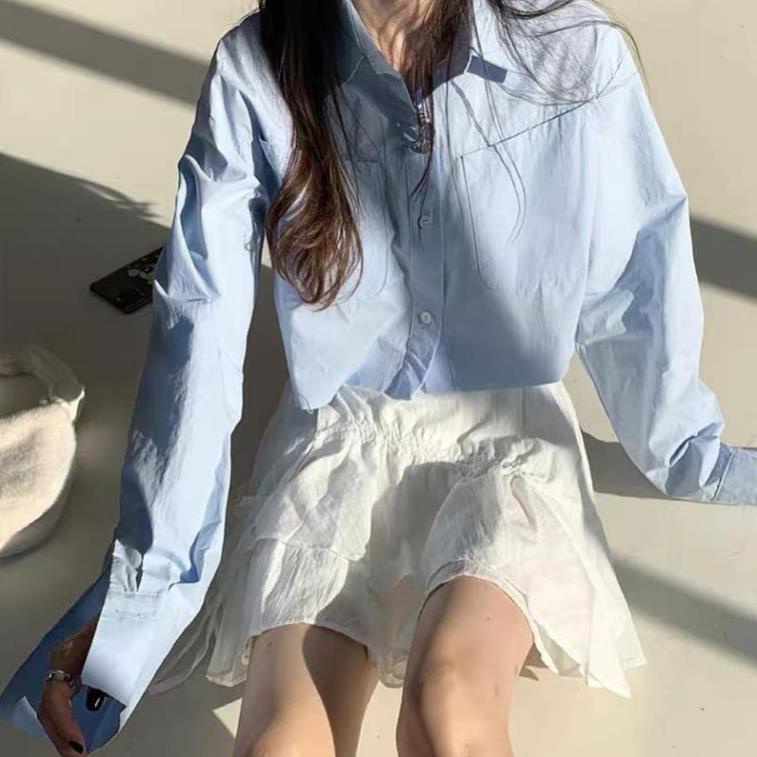 ÁO sơ mi trơn tay dài dáng ngắn ulzzang CHERYBASIC SMCRT86127/p0k31