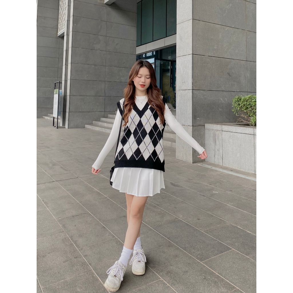ÁO GILE len nữ chất dày dặn họa tiết kẻ caro - LADDYSTORE - AogiletramA85_P6K14