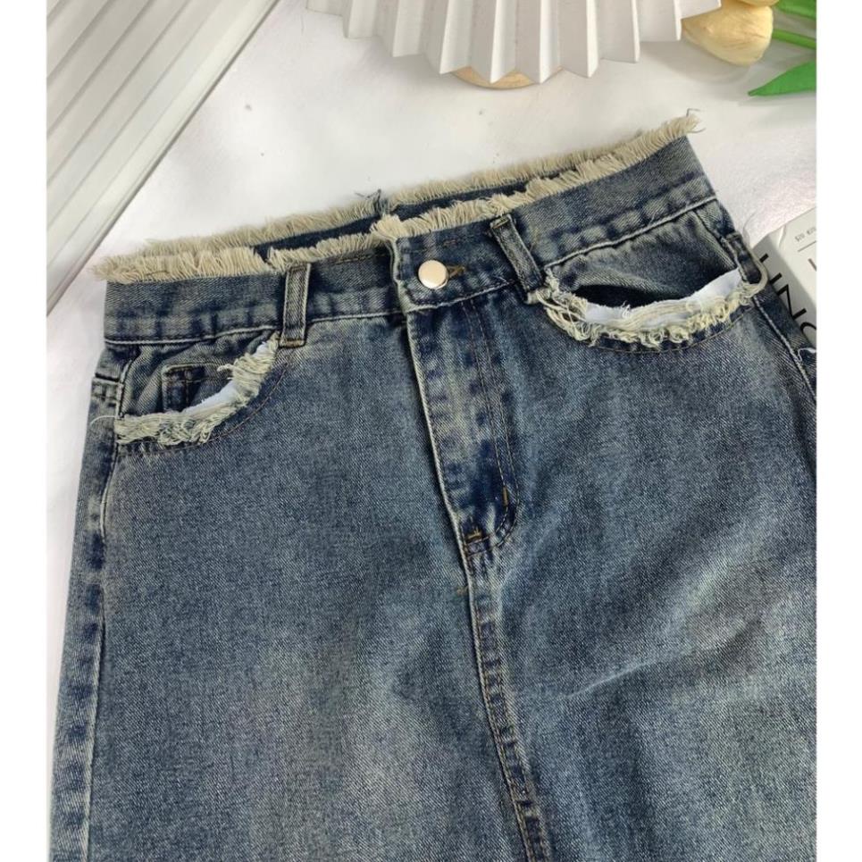 CHÂN VÁY jeans dáng dài tua rua - CHERYBASIC - Cv6877/P0k40