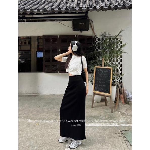 CHÂN VÁY suông dài thun co giãn cạp phẳng -  CHERYBASIC - Cvthundangdai257/p3k7