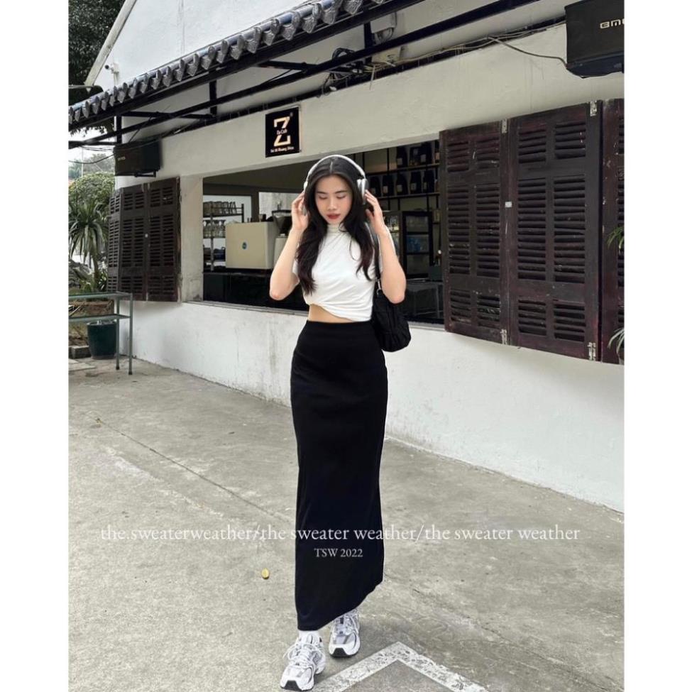 CHÂN VÁY suông dài thun co giãn cạp phẳng -  CHERYBASIC - Cvthundangdai257/p3k7