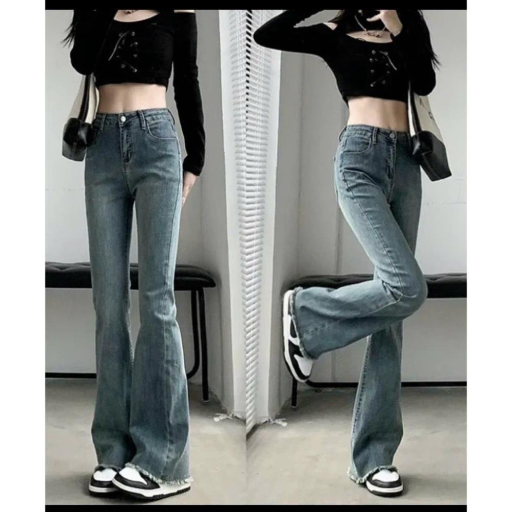 QUẦN jean ống loe lưng cao -  CHERYBASIC- Quanjeanloe555_P6K3