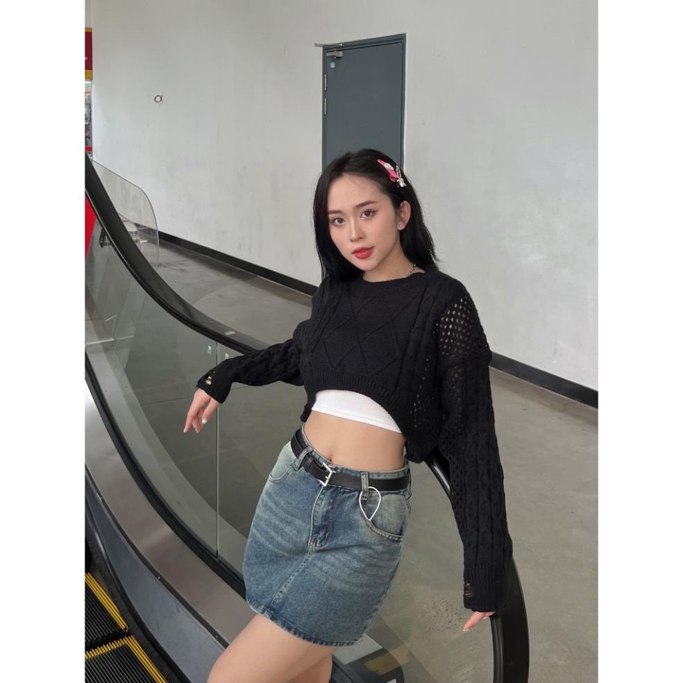 Áo len crotop cổ tròn tay rách - Laddy Store - AolenCrt3667_P0K9