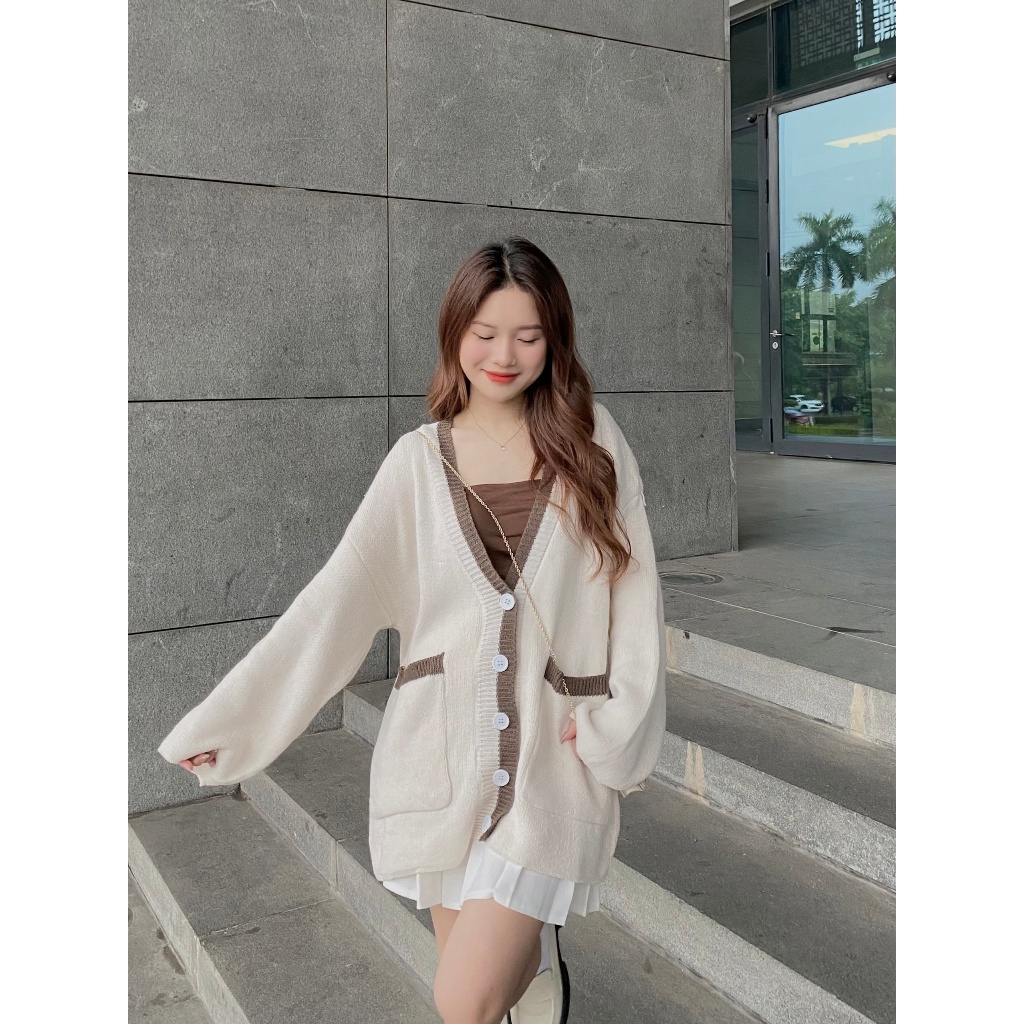 ÁO KHOÁC len cardigan nữ dài tay form rộng thu đông,  Cadiganvien905_P5K4