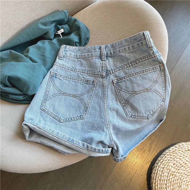 Jiashucheng Quần short denim Lưng Cao Dáng Rộng Thời Trang Mùa Hè Dễ Phối Đồ